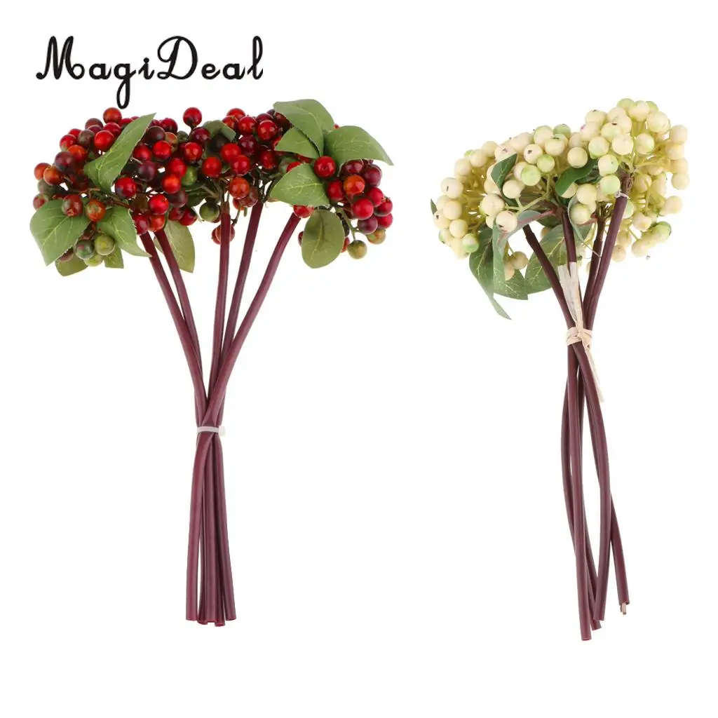 2pcs Artificial Blueberry Berries Fruits with Green Leaf Countertop Fake Flower Vase Potted Home DIY Centerpiece