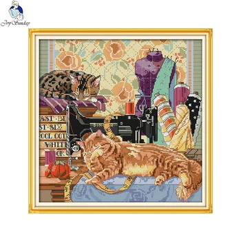 

Joy sunday animals style The cat and sewing machine counted christmas cross stitch free patterns kits for embroidery supplies