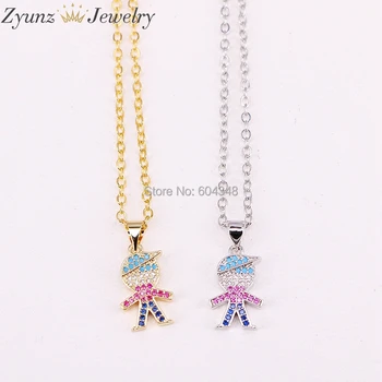 

10PCS ZYZ298-1789 New Mother's Gifts Boy Baby Pendants Necklaces Crystal Zircon Paved CZ Birthday Party Jewelry