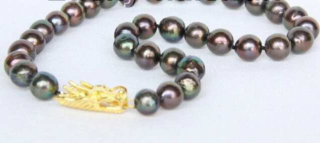 

free shupping 08151 near round peacock black Reborn keshi pearls necklace dragon