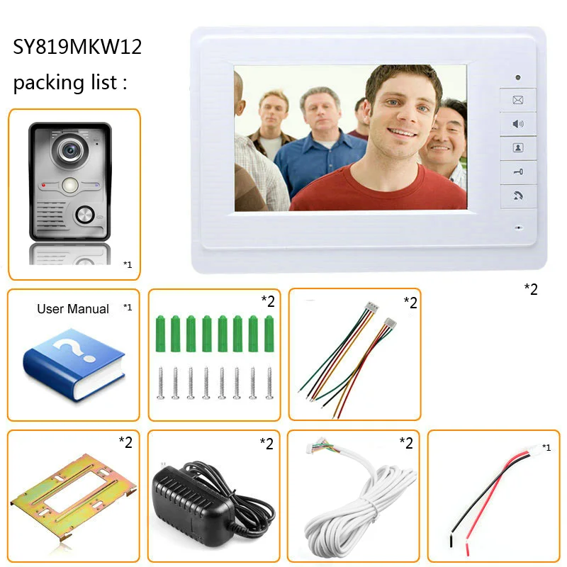 Mountainone SY819MKW12 Новый проводной 7 &quotцвет экран телефон видео домофон системы + 1
