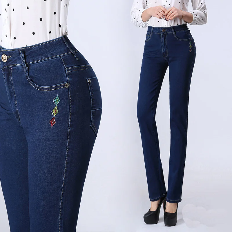 

2017 Spring Summer Skinny Jeans Woman Pants High Waist Jeans Plus Size 27-38 Sexy Slim Elastic Denim Womens Embroidery Jeans