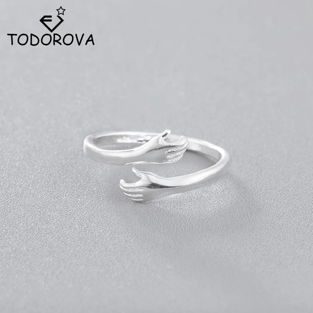 

Todorova Vintage Hugging Hand Ring for Women Man Anillos Antique Ring Hug Layer Give Me A Hug Hand Open Knuckle Rings Jewellery