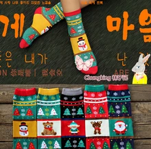 1 lot = 6 pairs Female christmas socks casual women santa claus, christmas snowman, elk tube socks autumn winter hosiery sock