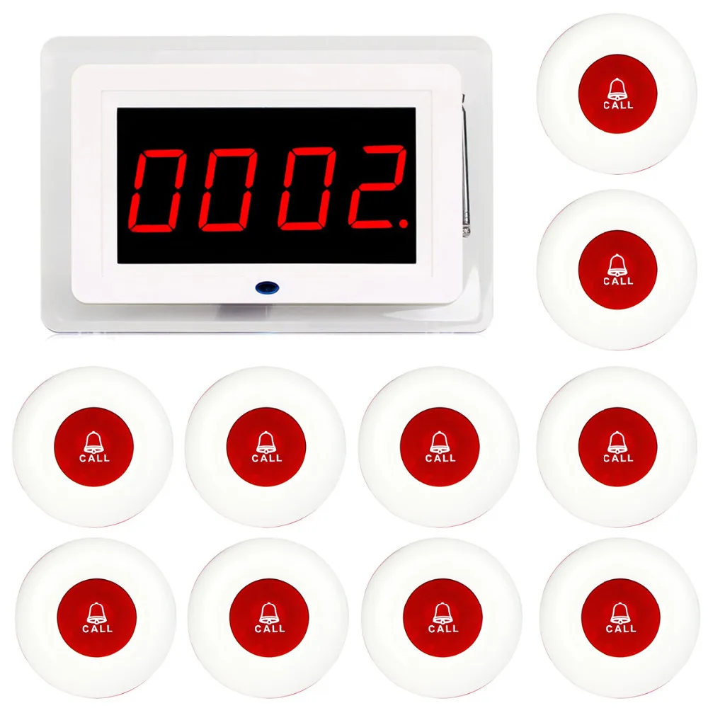 

RETEKESS Wireless Waiter Nurse Calling Pager System Receiver Host Voice Broadcast +10pcs Call Transmitter Red Button Restaurant