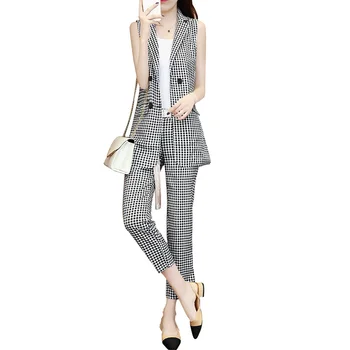 

New Temperament Plaid Woman Suit Fashion Casual Women Two Piece Outfits Elegant Thin Office Work Ensemble Femme Survetement