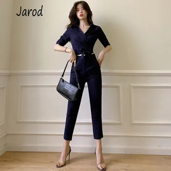 

2019 Summer New Office Women's Sexy V-Neck short sleeve Bowknot Shirt Top & OL pencil Pants fashion 2 piece Set