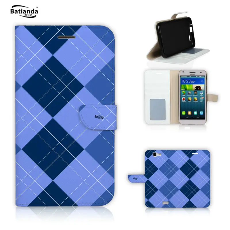For Huawei Ascend G8 Cover font b Tartan b font Check StyleLeather Wallet Stand Case For