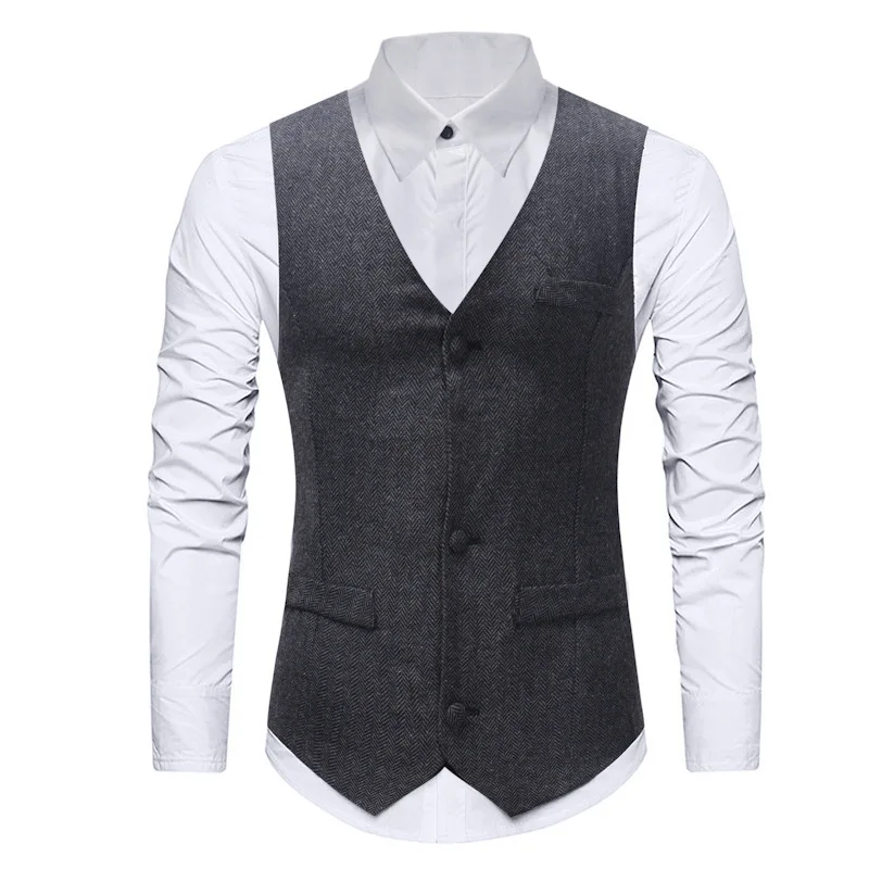 Для мужчин s темно-серый Бизнес костюм жилет 2021 Фирменная Новинка Slim Fit Мужской