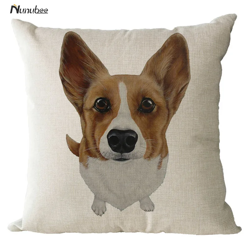 Cute Black Dog Linen Cotton Blend Cushion Cover Home Office Sofa Square