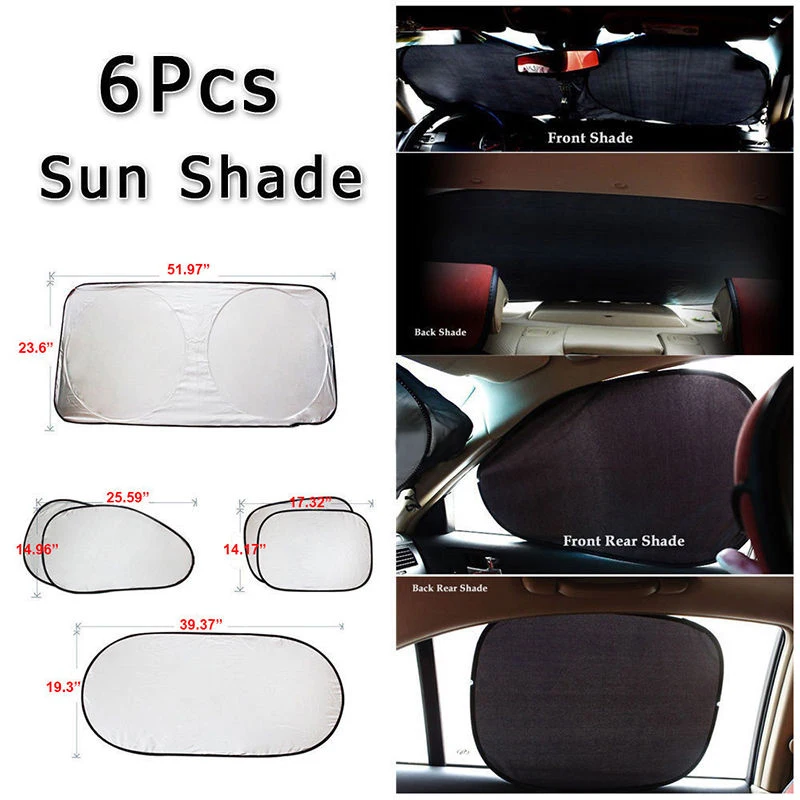 

6Pcs Folding Silvering Reflective Car Windshield Window Sun Shade Visor Shield Cover Suction Cup Car Sunshield Sunscreen Curtain