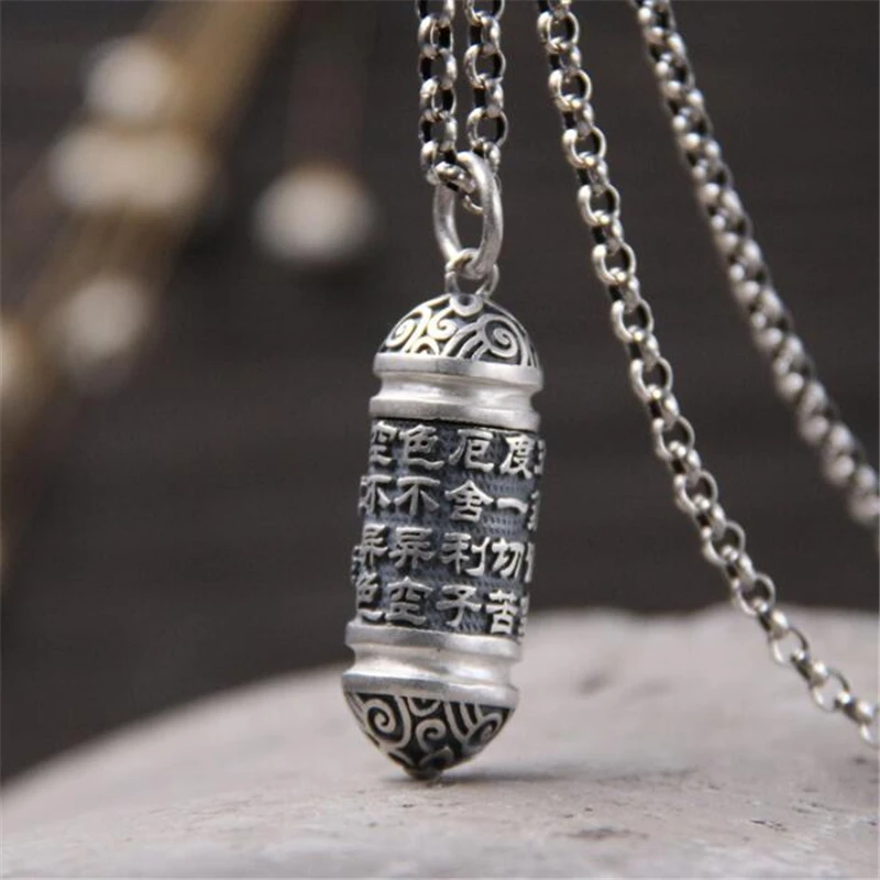 

48*14MM Gawu Box Pendant 999 Sterling Silver 100% Real Pure Genuine S999 Solid Thai Silver Heart Sutra Necklaces Pendants 17.5G