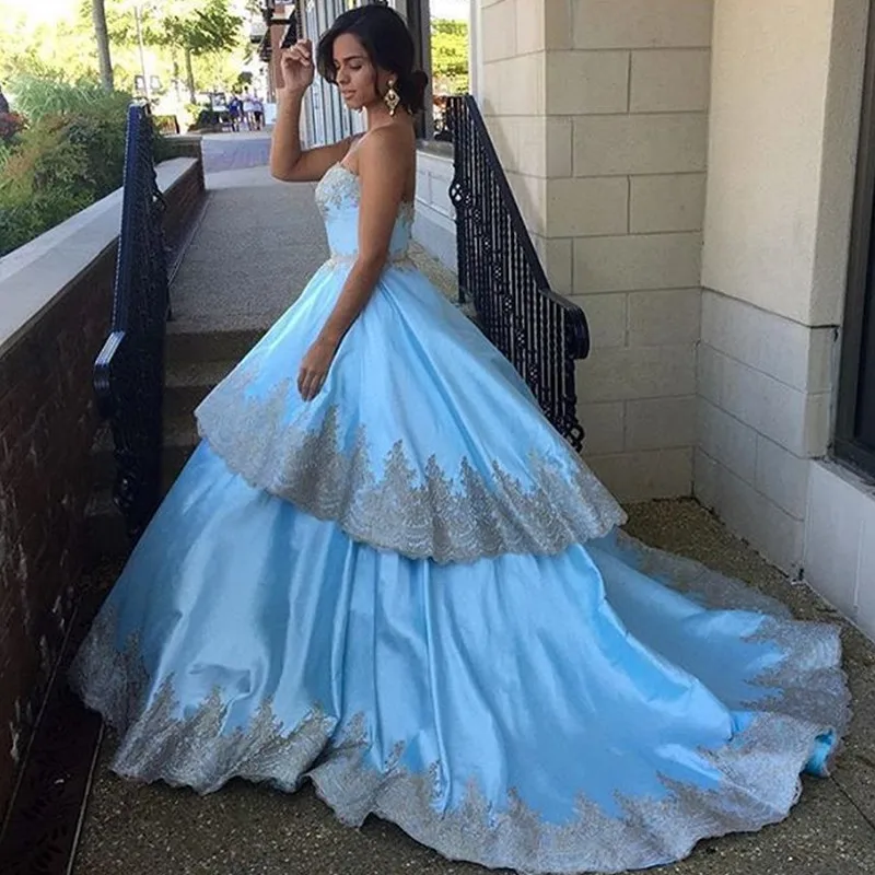 Custom Blue Cinderella Wedding Dress Vintage Satin