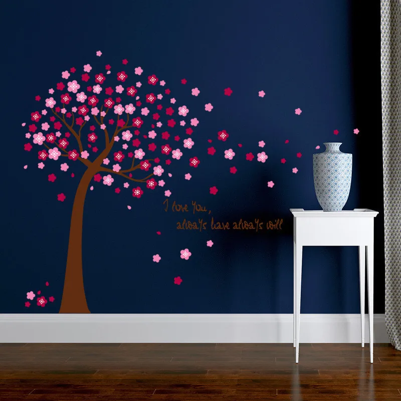 Розовая Сакура цветок вишни дерево Съемный стикер стены для гостиной спальни сделай сам, виниловый арт настенные наклейки с росписью домашний декор