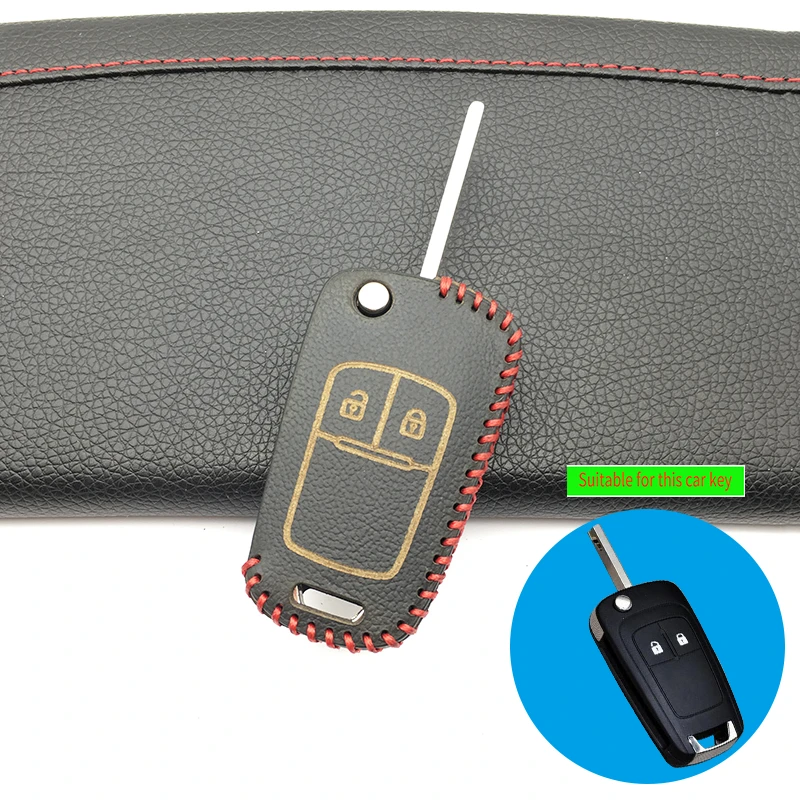 

Leather Car Key Case Cover For Chevrolet Lova Sail Aveo Cruze for Vauxhall Opel Insignia Astra Buick 2 buttons Flip Remote Fob