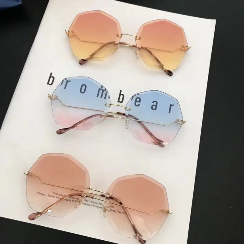 

New Fashion Women Trend Sunglasses Polygon Irregular Frameless Street Photography Luxury Rimless Glasses