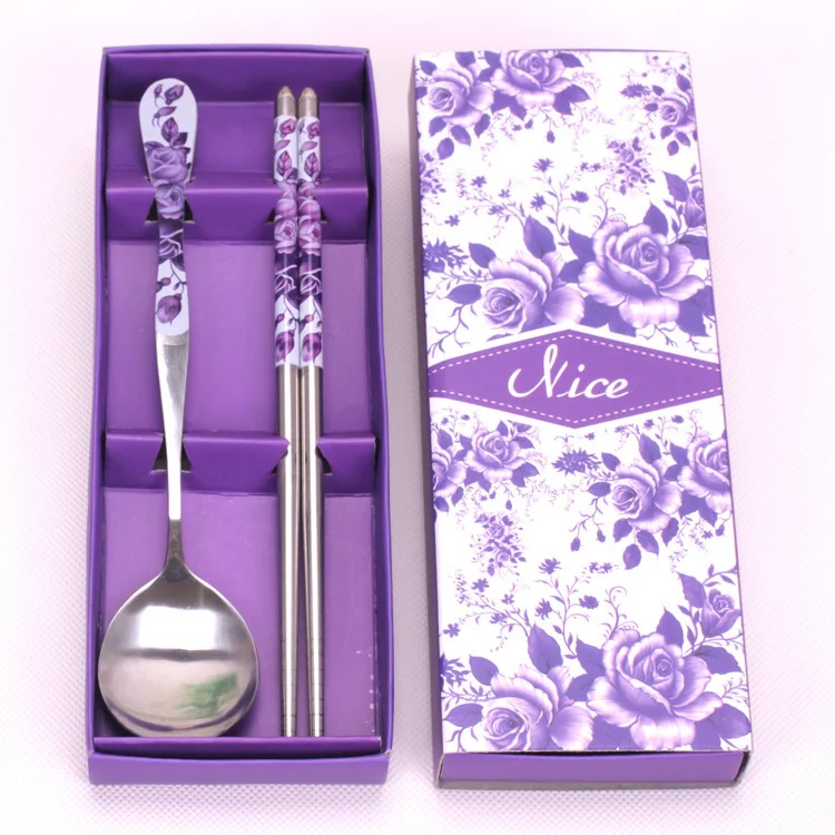 Wholesale100sets/лот Нержавеющая сталь посуда фиолетовый комплекты одежды с цветочным принтом для свадебной события вечерние поставки