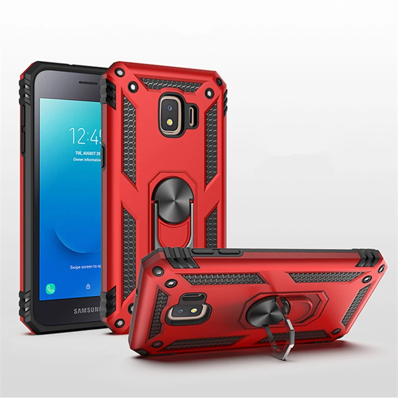 

Dual Layer Protection Armor Cover Case for Samsung Galaxy J2 Core J3 J8 J7 2018 J4 Plus J6 Prime Metal Ring Stand Phone Bags