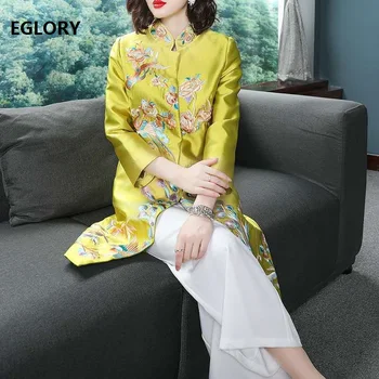 

Top Quality Brand Women Long Coats 2018 Autumn Winter Trench Outerwear Women Luxurious Phonix Embroidery Coat Overcoats XXXL