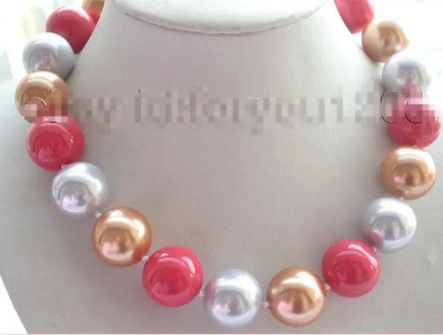

Free shipping hot sale Women Bridal Wedding Jewelry >>Natural 20mm Round pink purple champagne Shell Pearl Necklace