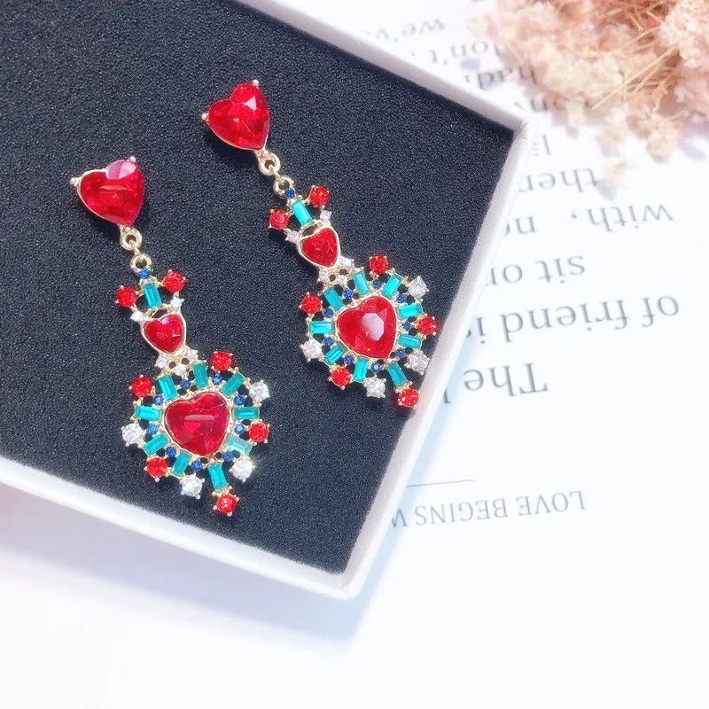 Dangle Earrings Drop Earrings Crystal Earrings Statement Barque Style Mixed Crystal Heart Dangle Earrings