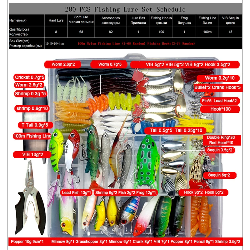 280 шт. набор рыболовной приманки смешанный гольян ложка крючки линия мягкая рыба приманка набор в коробке Isca искусственная приманка рыболовные снасти набор YE76