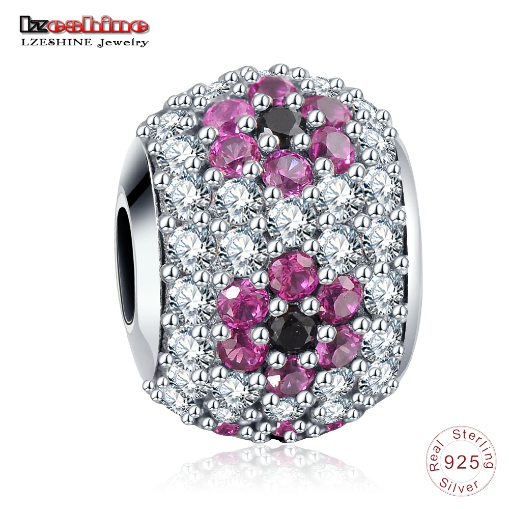 LZESHINE Dazzling Crystals Flower Charms,Clear CZ Beads fit Original