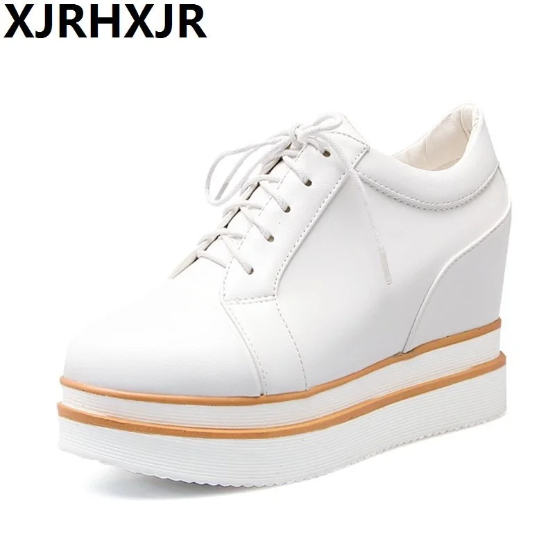

Hot Sales New 2017 Autumn Black White Hidden Wedge Heels Casual Shoes Women's White Elevator High-heels boots For Women