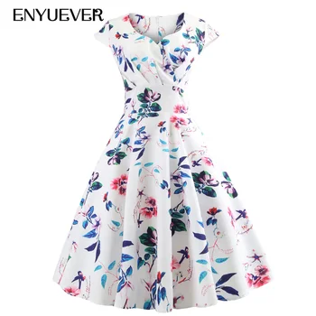 

Enyuever Women Dress Summer Clothes 2019 Short Sleeve Vestido Casual Floral Print Elegant Party Robe Rockabilly Vintage Dress