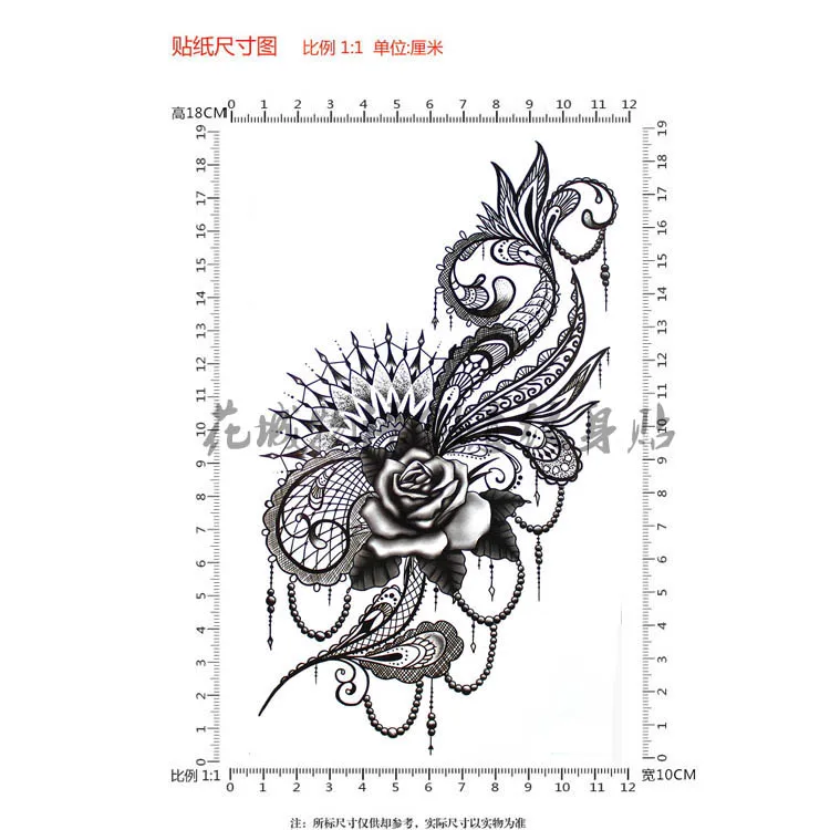 أسود كبير زهرة الفن الجسم للماء المؤقتة مثير الفخذ الوشم روز للمرأة فلاش لصاقات وشم 10*20 سنتيمتر KD1054