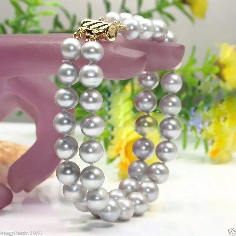 

Hot sale new Style >>>>>Genuine AAA+ 2 Rows 8-9mm Gray Natural Freshwater Akoya Pearl Bracelet 7.5"