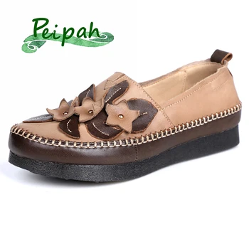 

PEIPAH New Designer Cow Leather Oxfords Shoes For Women Flats Shoes Retro Shallow Slip On Flat Shoes Ladies tenis feminino
