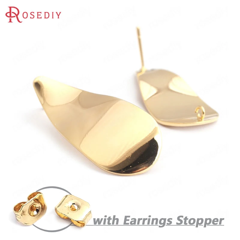 35248 10PCS 37x16MM 24K Gold Color Brass Wave Long Drop Shape Stud Earrings