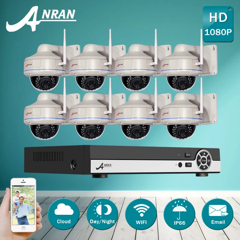 3TB HDD 8CH NVR Wireless CCTV System Onvif 1080P IP Camera Wireless IR Outdoor HD H.264 Vandalproof Dome WIFI Security Camera