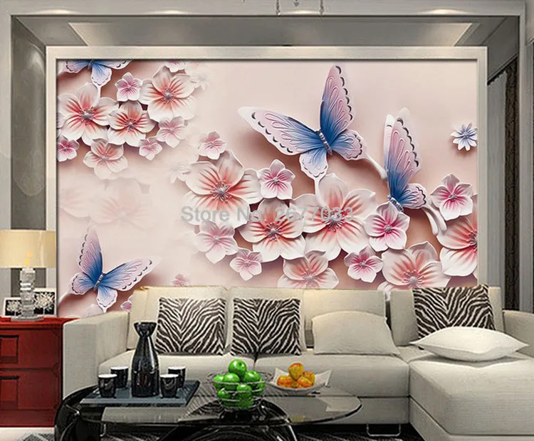 Пользовательские 3D обои современные рельефные цветы орхидеи-бабочки фрески настенная Ткань Гостиная ТВ диван фон Декоративная Настенная