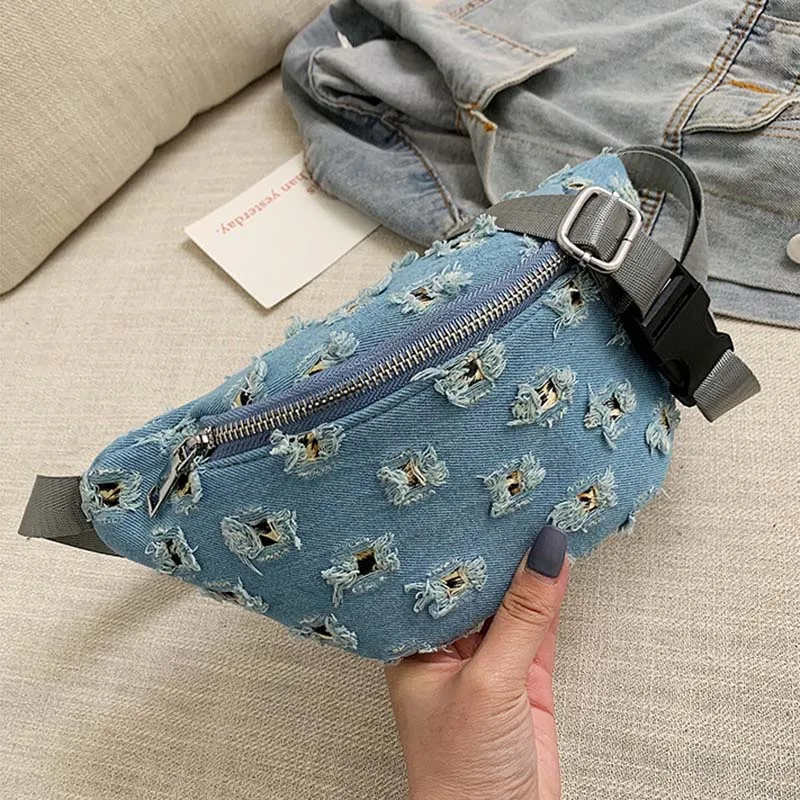 Джинсовые поясные сумки для женщин, повседневные, для путешествий, Дамская поясная сумка через плечо, Женская нагрудная сумка, модные сумки на плечо, поясная сумка, женский кошелек - Цвет: Lt Blue