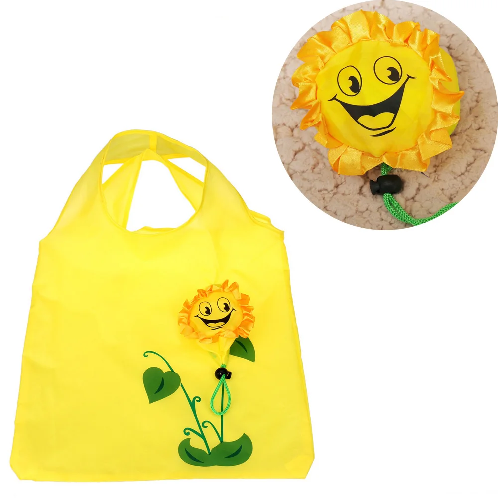 

1 Pc Sun flower shopping bag Environment Eco-friendly folding reusable Portable Shoulder handle Bag Polyester for Travel Grocery