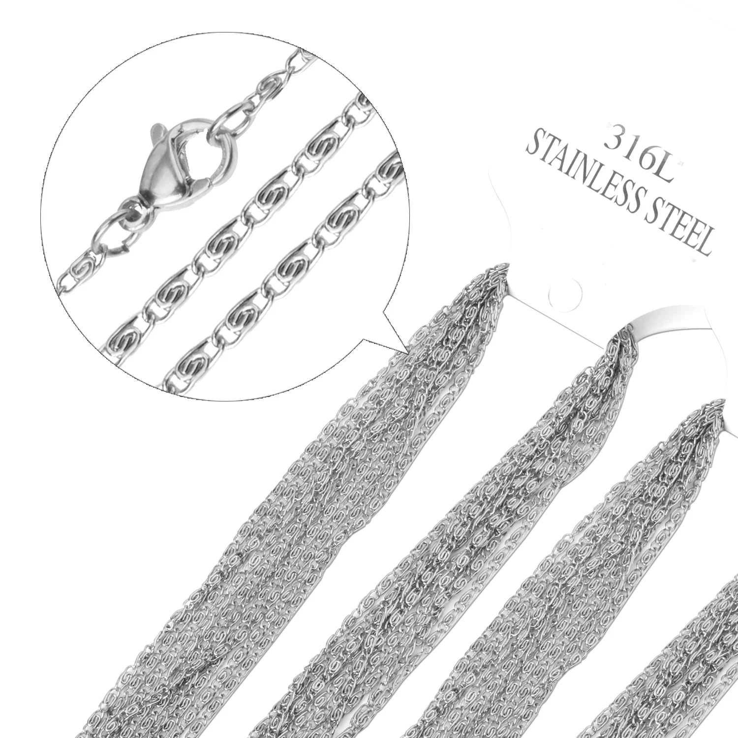LUXUSTEEL 10 шт./лот оптовая цена 45 60 см длина 2 мм ширина цепи из нержавеющей стали