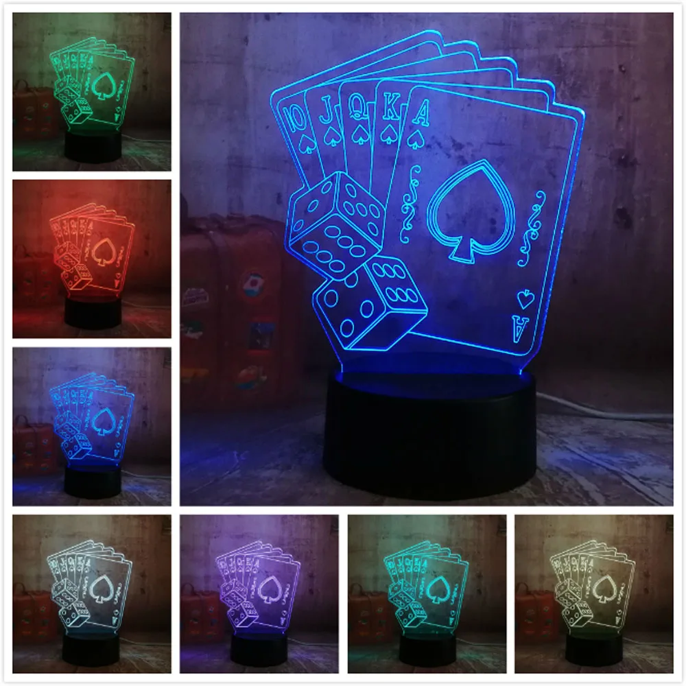  Poker Playing Card Kids 3D LED Night Light Romantic 7 Color Chang LED Desk Table Lamp Home Cafe Bar - 32839303316