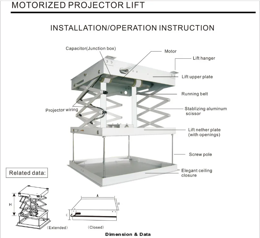 JingKe Моторизованный Лифт Проектора S240 высота подъема удлиненные 240 см загрузки Ёмкость 50 кг легкая инсталляция монтаж проектора