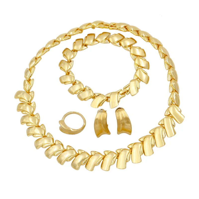 

Arab Fashion Simple Design 18 Gold Jewelry Sets Necklace Ring Earrings for Women Anniversary Commemorate Fine Gift Jewelry