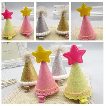 

40pcs/lot Baby Christmas crown hat With Clip Girl birthday Star crown Clip