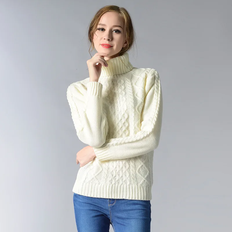 

2017 Winter Thicken Turtleneck Sweater Women Brief Twist Hemp Flowers Cable Knitted Pullover Female Soft Warm High Neck Sweaters