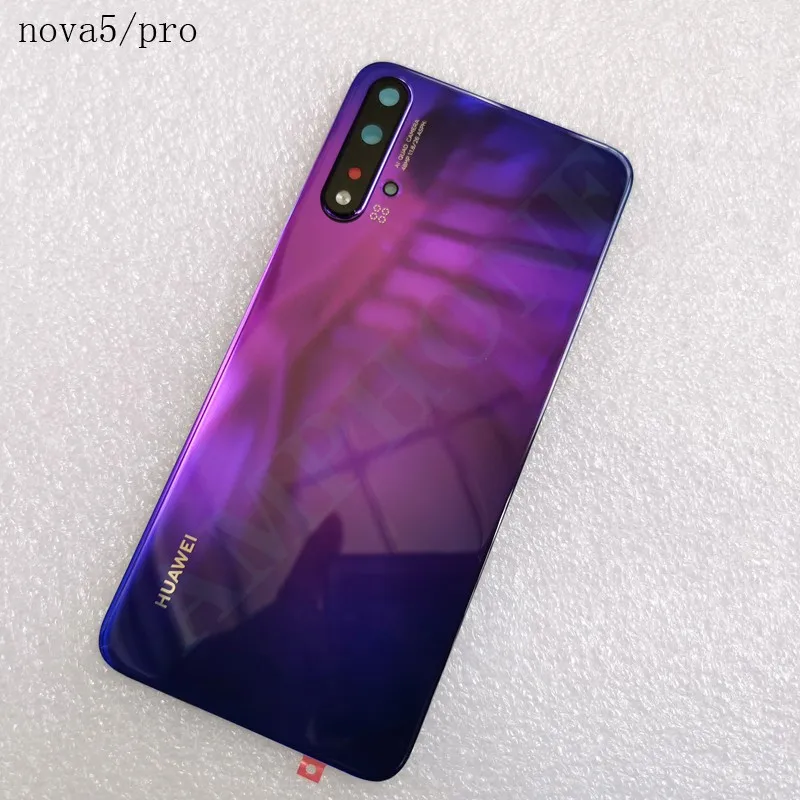 Новинка, 3D закаленное стекло, задняя крышка для huawei Nova 5/5 Pro, запасные части, задняя крышка батареи, корпус+ крышка вспышки+ объектив камеры