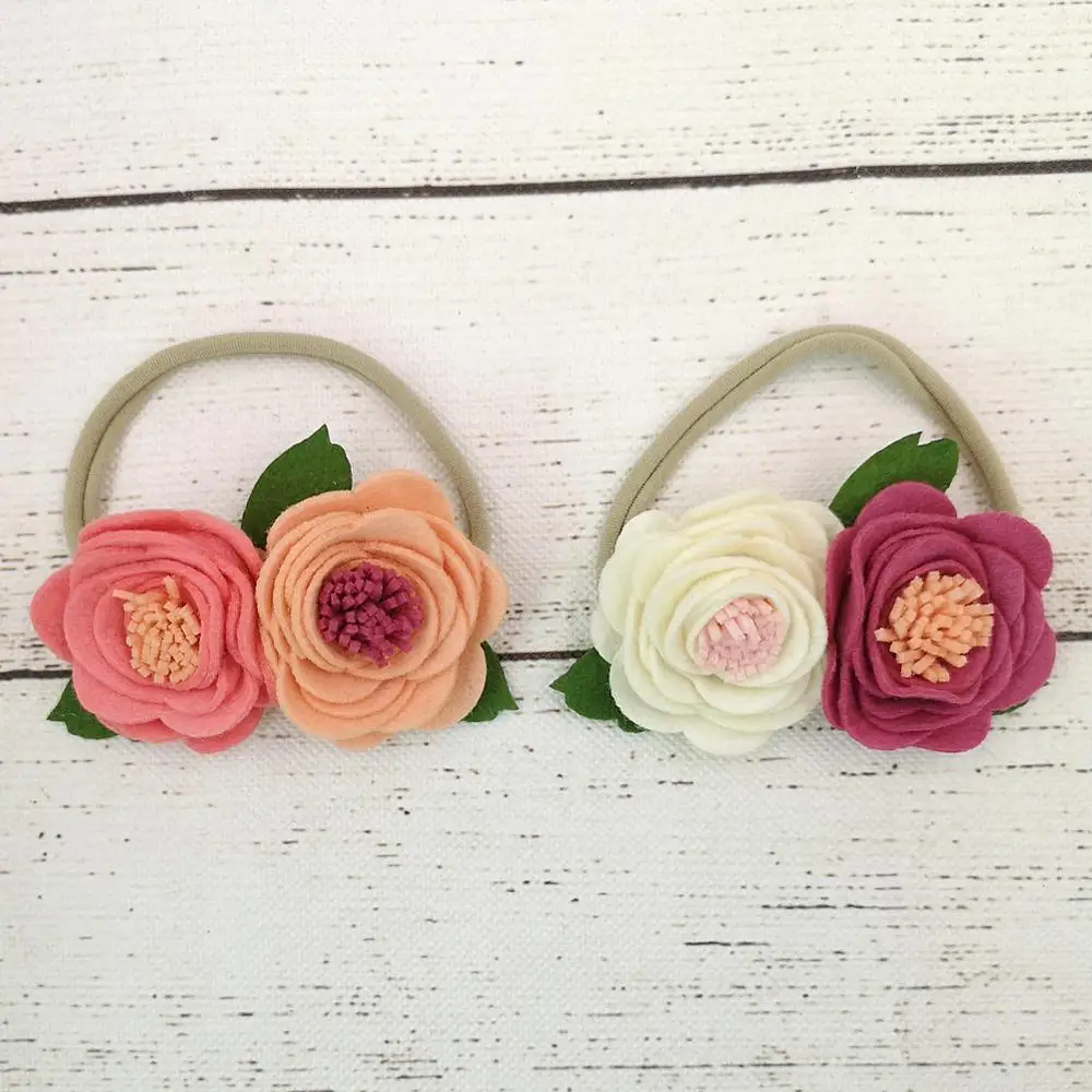

2Colors Double Felt Flower Nylon Headband Infant Hairband Baby Girls Hair Accessory New Borns Photography Props Kidocheese