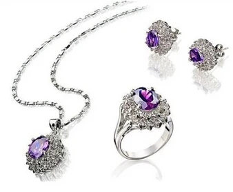 

ddh001245 New Design 2choices Lady'S 18kgp Red Crystal Necklace Earring Ring Jewelry Set can choose