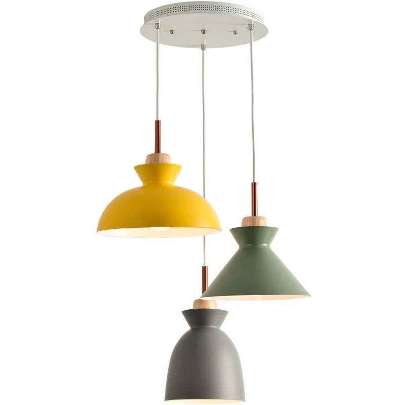 Nordic Pendant Lights modern Aluminum Lampshade wood Lighting Loft Lamparas Colorful Pendant Lamp Kung E27 Base Light Fixtures