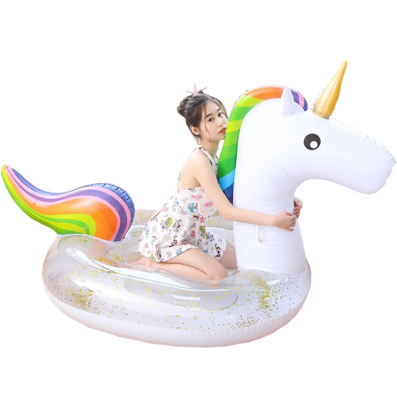 275CM Giant Sparkles Unicorn Inflatable Pool Float Ride-On Glitter Lounger Water Floats Adult Water Party Toys Air Mattress boia