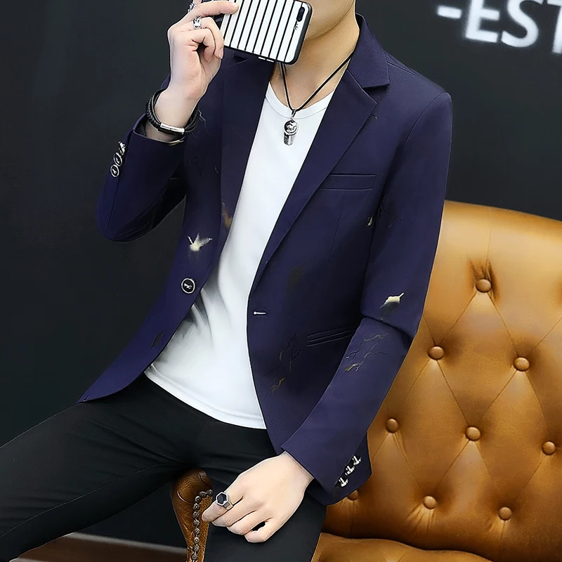 Стильный пиджак блейзер с принтом Для мужчин Slim Fit 2021 Свадебные спортивные