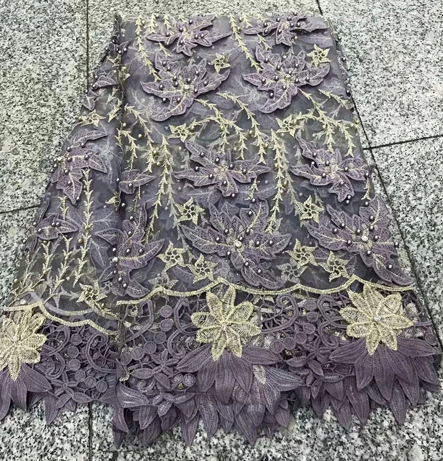 

2018 High Quality Rhinestone Guipure African Lace Fabric Embroidered Wedding Decoration French Nigerian Lace Fabrics 5 yards